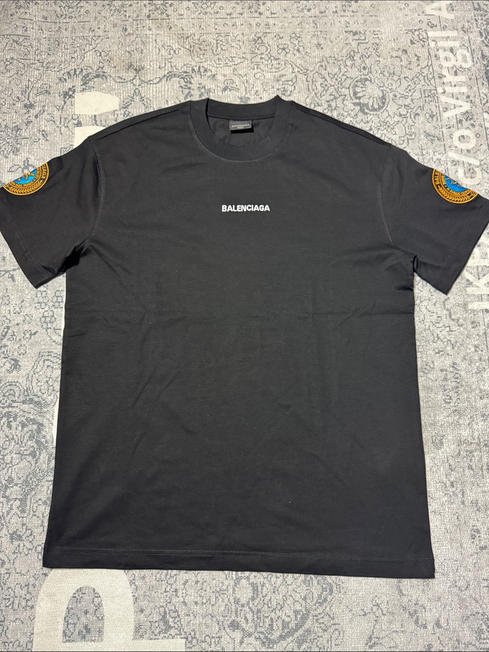 Balenciaga Black Short-Sleeve Logo T-Shirt with Sleeve Patches